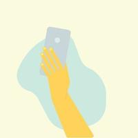 hand innehav mobil telefon vågrätt och vertikalt med tom skärm illustration vektor uppsättning i platt stil, handflatan är rörande smartphone visa med tumme finger.
