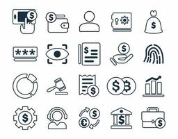 Symbole für Geld- und Zahlungslinien, Vektorsymbole für Finanzen und Banken vektor