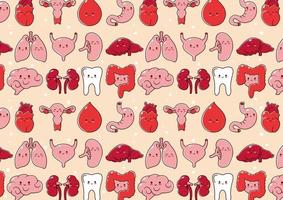 Cartoon menschliche innere Organe nahtlose Muster der Körperanatomie. vektorlinie cartoon kawaii charakter illustration symbol vektor