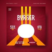 leckere Burger und Essen Menü Social Media Post vektor