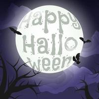 Happy Halloween-Karte mit Vollmond, Fledermäusen, Bäumen vektor
