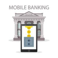 Mobile-Banking-Konzept mit Münzen und Safe vektor