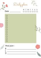 en vertikal ark med de planera av de dag. vektor mall med blommor och löv. perfekt för en anteckningsbok eller dagbok