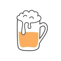 ein voller Krug Bier mit Schaum im Doodle-Stil. Farbvektorillustration mit Umriss. perfekt als Druck, Logo oder Etikett vektor