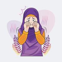 ledsen hijab liten flicka vektor illustration proffs ladda ner