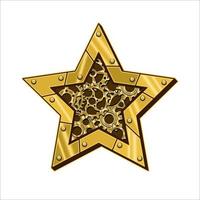 jul stjärna tillverkad av skinande mässing, guld metall tallrikar, växlar, kugghjul, nitar i steampunk stil. vektor illustration.