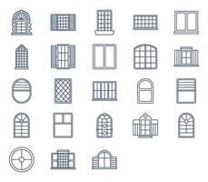 fönster och interiör design ikon uppsättning vektor