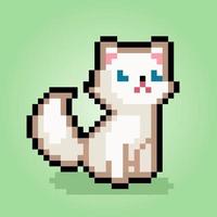 pixel 8 bitars vit katt. djur för speltillgångar i vektorillustration. vektor