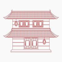 redigerbar traditionell två tak kinesisk byggnad vektor illustration i översikt stil för konstverk element av orientalisk historia och kultur relaterad design