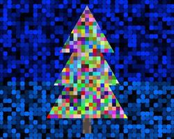 Pixel-Weihnachtsbaum mit Quadraten in verschiedenen Farben vektor