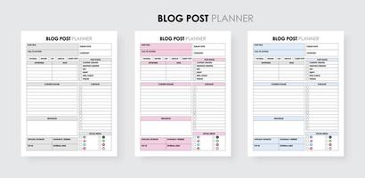 Blog-Post-Planer-Logbuch, Social-Media-Blog-Schreiber-Notizbuch und Planungs-Tracker vektor