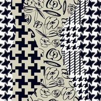 kintsugi japanische schwarz-weiße moderne Patchwork-Collage gemischt mit geometrischem Muster, Tartan-Ornament in nahtlosem Vektordesign für Mode, Stoffe, Tapeten vektor