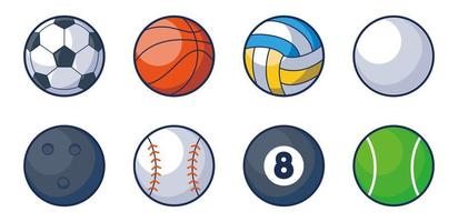 sport bollar. fotboll, tennis, volleyboll, baseboll och fotboll Utrustning. platt spel boll vektor uppsättning. basketboll och baseboll, volleyboll och fotboll illustration