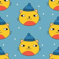 sömlös mönster med söt katt i vinter- hatt. vektor illustration