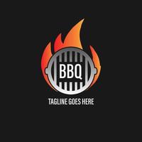 utegrill logotyp med bbq logotyp och brand begrepp i kombination med spatel vektor