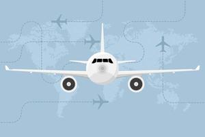 Reisekonzept mit Flugzeug und Weltkarte vektor