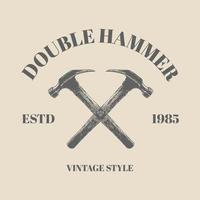 Logo-Hammer handgezeichneter Retro-Vintage-Stil, Logo-Illlustration-Hammer-Design-Vektorvorlage vektor