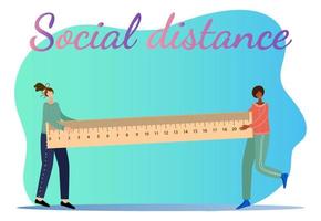 social distans.människor håll en linjal mellan dem.platta vektor illustration.