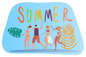 platt vektor illustration.glad ung människor är Lycklig den där sommar har komma .begrepp av hav, strand, semester och sommar.