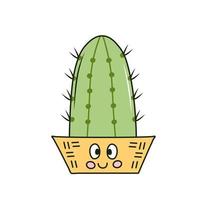 söt kaktus i pott i tecknad serie stil vektor