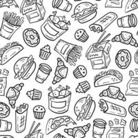 Fast-Food-nahtloser Hintergrund im Cartoon-Doodle-Stil vektor