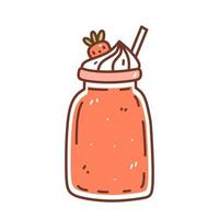 Erdbeer-Milchshake mit Schlagsahne isoliert auf weißem Hintergrund. handgezeichnete Vektorgrafik im Doodle-Stil. Perfekt für Karten, Logos, Dekorationen, Menüs, verschiedene Designs. vektor