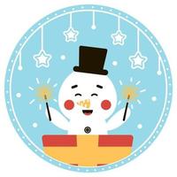 jul boll med söt snögubbe karaktär Hoppar ut från gåva låda vektor