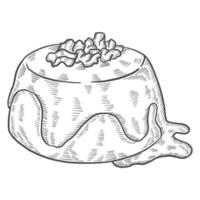 sticky toffee pudding britisch oder england und dessert snack isoliert gekritzel handgezeichnete skizze mit umrissstil vektor
