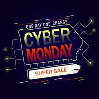 cyber montag verkauf angebote vektorillustration. Online-Shopping, E-Commerce und Marketingkonzept. Neon-Cyber-Monday-Banner. text und titel von cyber Monday. vektor