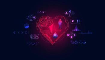 abstraktes Herz digitale Verarbeitung Körperherzfrequenz Blutsauerstoffschnittstelle Gesundheit auf blauem modernem Hintergrund vektor