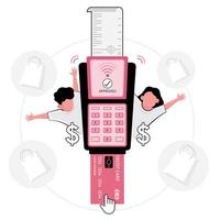 Kasse Bild mit rosa Kreditkartenautomat vektor