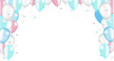 ballong ram med konfetti och serpentin. vektor illustration för kort, fest, design, flygblad, affisch, dekor baner