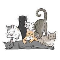 menge, sammlung lustiger katzen in verschiedenen posen, karikatur, comicillustration vektor