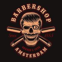 vintage barber skalle med korsade rakknivar för t-shirt vektor