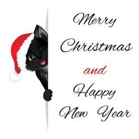 hälsning vykort. Lycklig ny år och glad jul med svart katt. vektor
