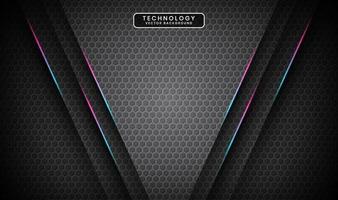 3d grå techno abstrakt bakgrund överlappning lager på mörk Plats med blå rosa linje dekoration. modern grafisk design element Skära ut stil begrepp för baner, flygblad, kort, eller broschyr omslag vektor
