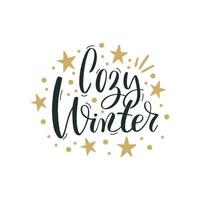 gemütliche Winterzeit. frohe weihnachten und guten rutsch ins neue jahr schriftzug. winterurlaub grußkarte, weihnachtszitate und phrasenillustrationssatz. typografiesammlung für banner, postkarten, grußkarten, geschenke vektor