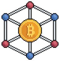 pixel konst bitcoin nätverk, kryptovaluta nätverk vektor ikon för 8bit spel på vit bakgrund