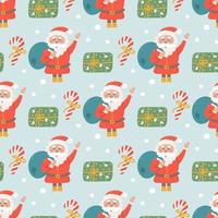 Santa mit Geschenken und Süßigkeiten, Vektor nahtlose Weihnachtsmuster