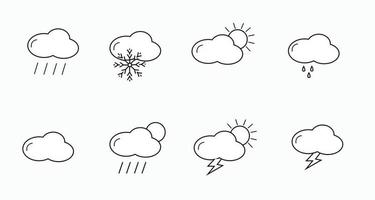 Vektor-Wetterwolken im Cartoon-Stil. weißer isolierter Hintergrund. Konzept-Grafikdesign-Element. Cloud-Sammlung. sommer, wetter, natur, raumkonzept. klarer Himmel. vektor