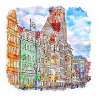 rynek wroclaw polen vattenfärg skiss hand dragen illustration vektor