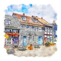 goslar Tyskland vattenfärg skiss hand dragen illustration vektor