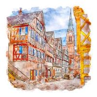 calw deutschland aquarellskizze handgezeichnete illustration vektor