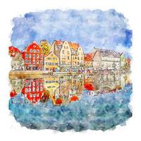 landshut deutschland aquarell skizze handgezeichnete illustration vektor