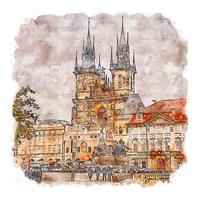 Prag Tschechische Republik Aquarellskizze handgezeichnete Illustration vektor