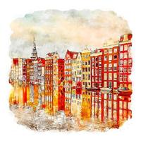 amsterdam nederländerna akvarell skiss handritad illustration vektor