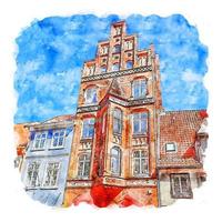 lüneburg deutschland aquarell skizze handgezeichnete illustration vektor