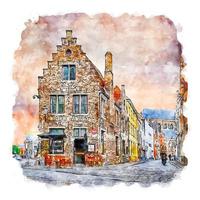 Brugge Belgien akvarell skiss handritad illustration vektor