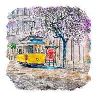 lisboa portugal aquarellskizze handgezeichnete illustration vektor