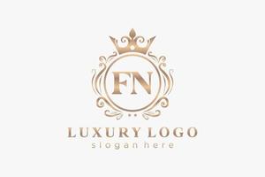 första fn brev kunglig lyx logotyp mall i vektor konst för restaurang, kungligheter, boutique, Kafé, hotell, heraldisk, Smycken, mode och Övrig vektor illustration.